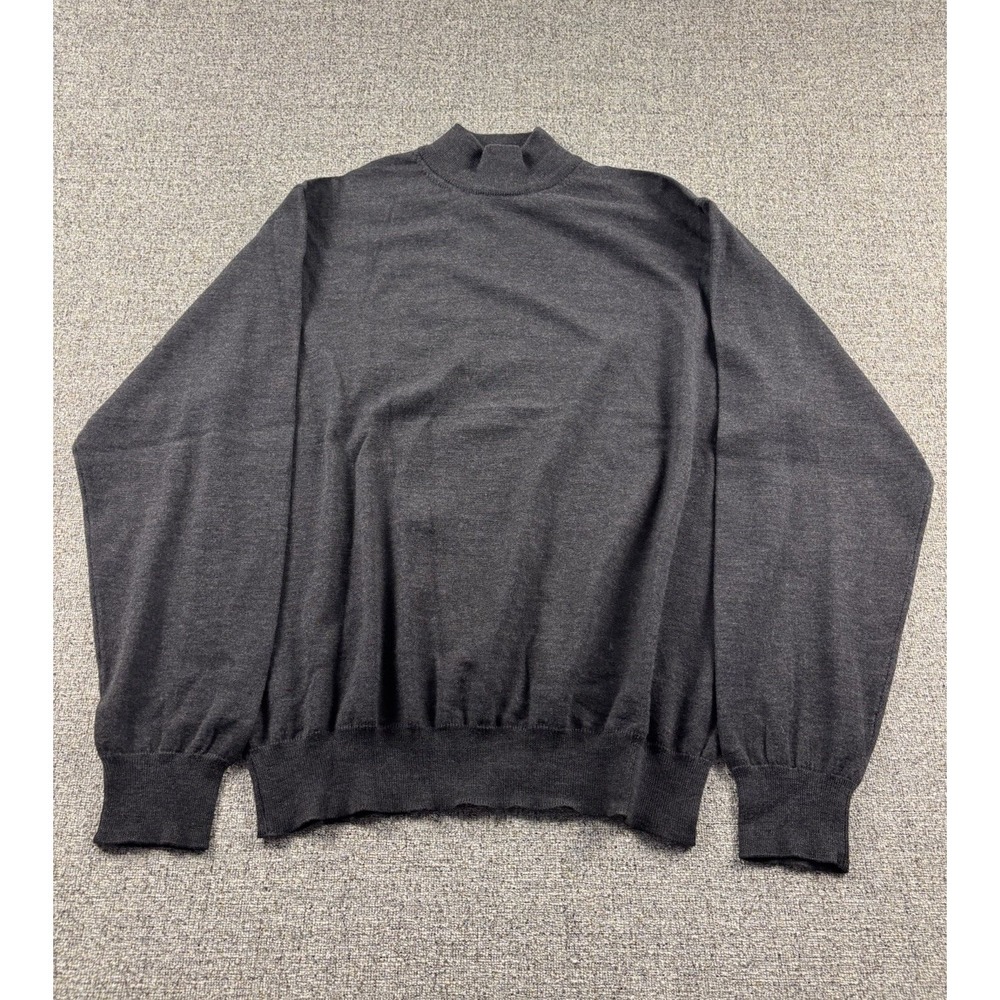 Jos. A. Bank Sweater Mens L Gray 100% Merino Wool VTG Mock Neck Pullover Italy